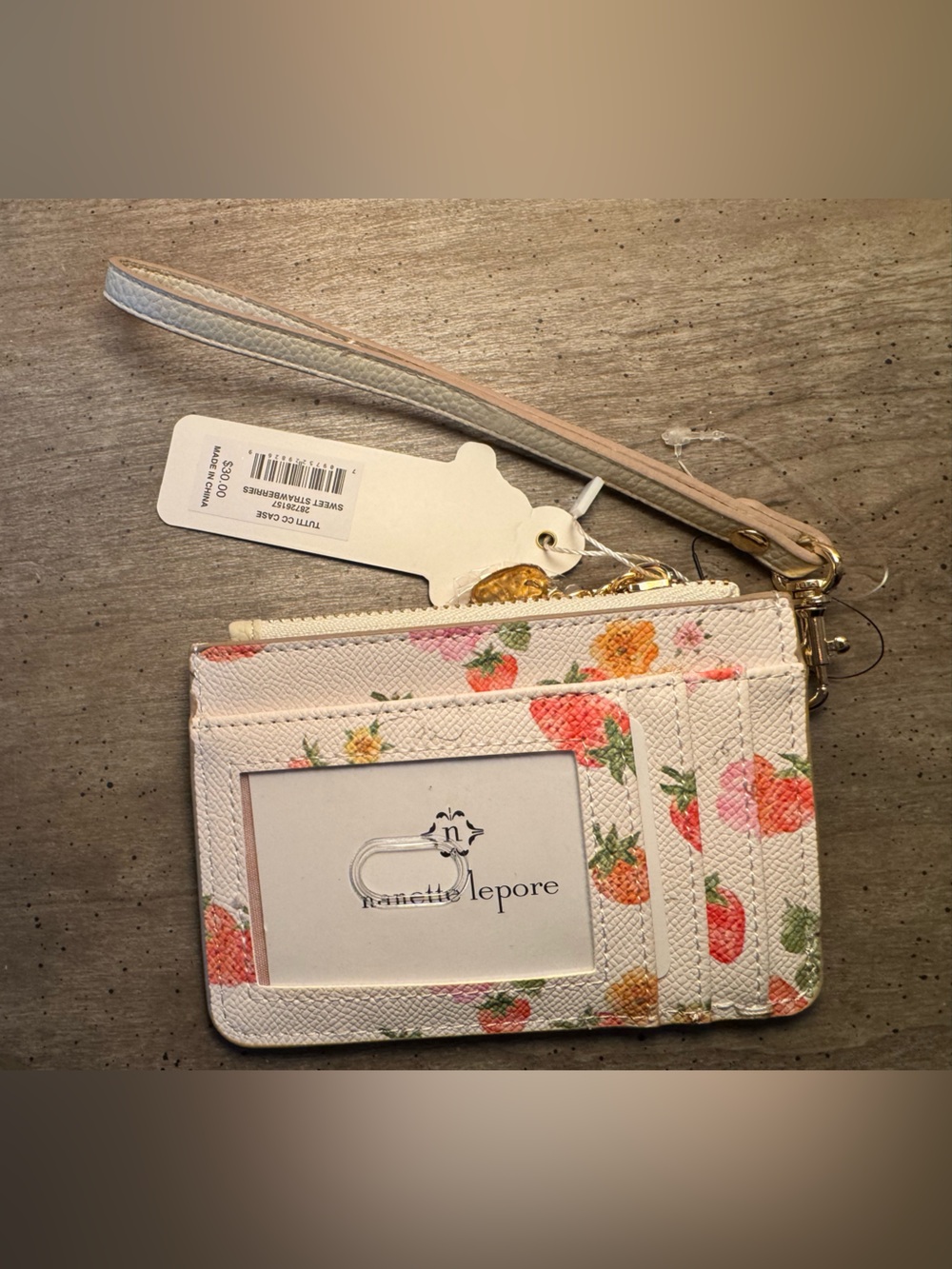 Nanette Lepore Cream Floral Strawberry Wristlet - Picture 4 of 12